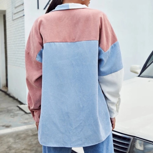 Women’s color block  corduroy long sleeve top - Picture 2 of 5